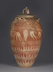 Etruskischer Deckelpithos mit der Blendung des Polyphemos, 650-25 v. Chr.